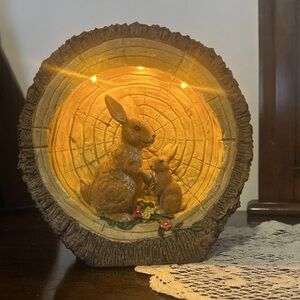 Plow & Hearth, Woodland Rabbit Lighted Log Sculpture. 9x3½x8¼ Nitelite, "Rare"